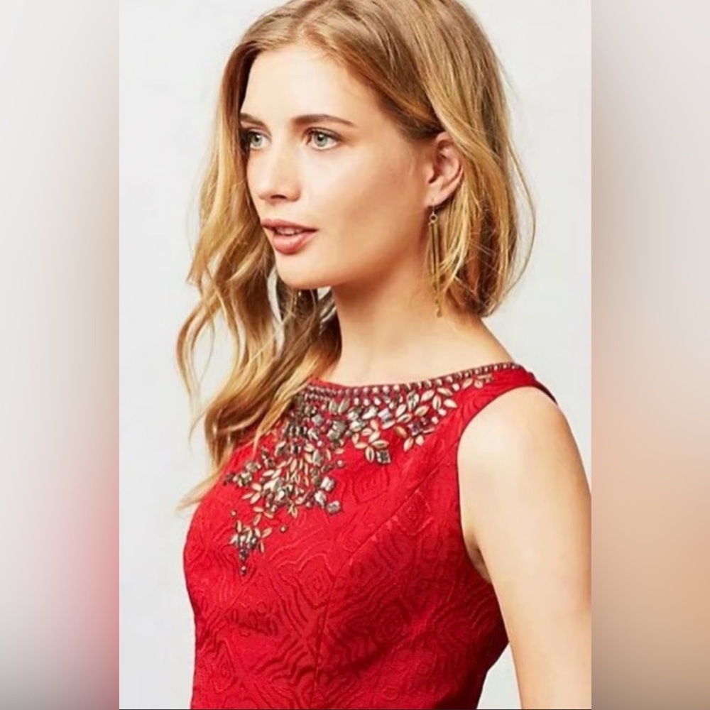 Anthropologie Moulinette Soeurs Toulouse‎ Red Embellished Dress size 0